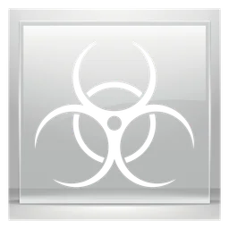 Biohazard logo, white icon version, on a transparent background