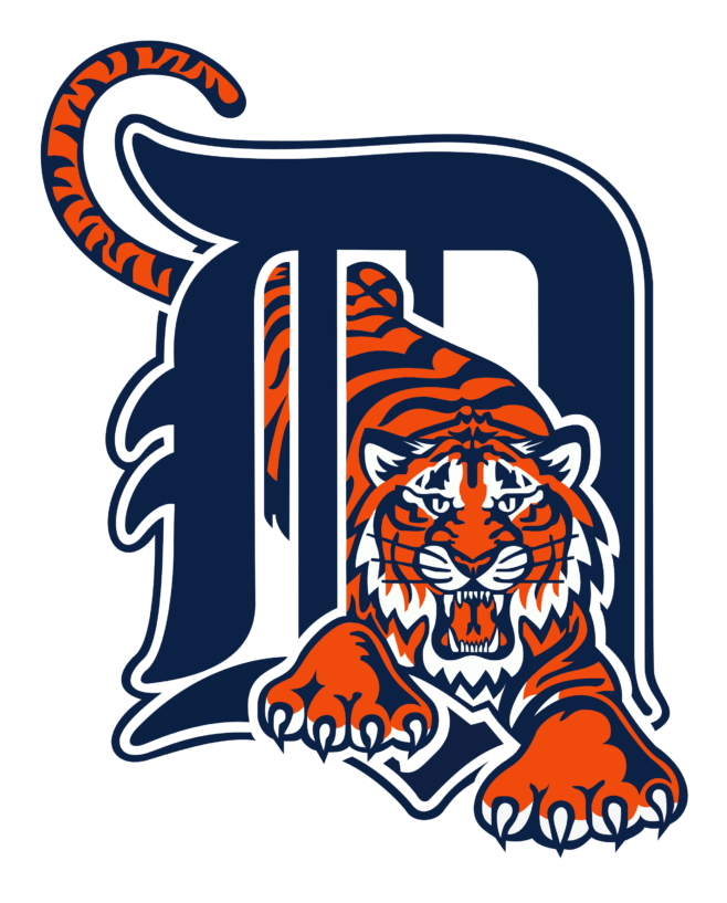 Logo da Detroit Tigers, versão horizontal, em fundo transparente