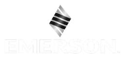 Emerson logo, white version, on a transparent background