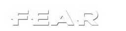 Fear logo, white wordmark version, on a transparent background