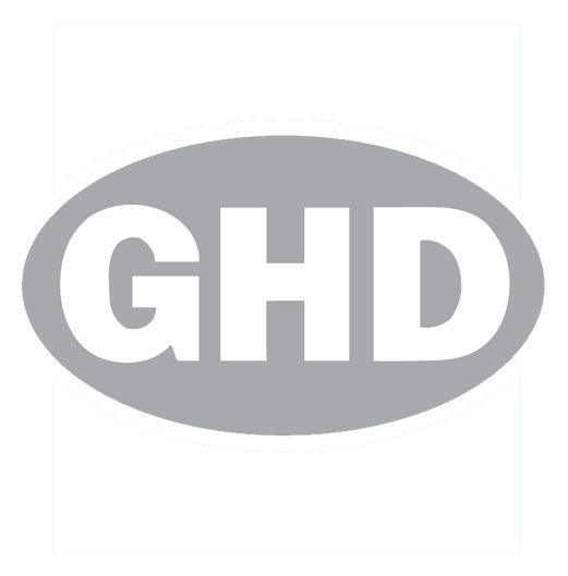 GHD logo, white version, on a transparent background