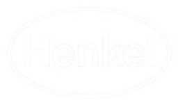Henkel logo, white version, on a transparent background