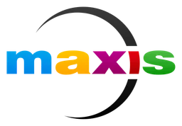 Maxis logo, horizontal version, on a transparent background
