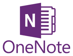 Microsoft Onenote logo, horizontal version, on a transparent background