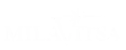 Milavitsa logo, white wordmark version, on a transparent background