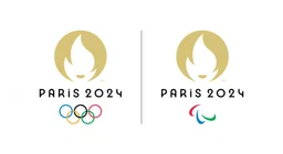 Paris 2024 Logo, Variante weiß, auf transparentem Hintergrund