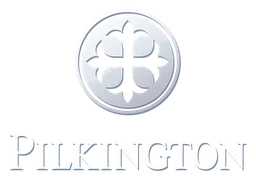 Pilkington logo, white version, on a transparent background