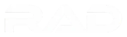Rad logo, white wordmark version, on a transparent background