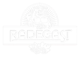 Radegast logo, white version, on a transparent background