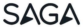Saga logo, black wordmark version, on a transparent background