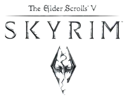 Skyrim logo, monochrome version, on a transparent background