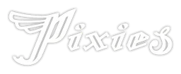 The Pixies logo, white wordmark version, on a transparent background